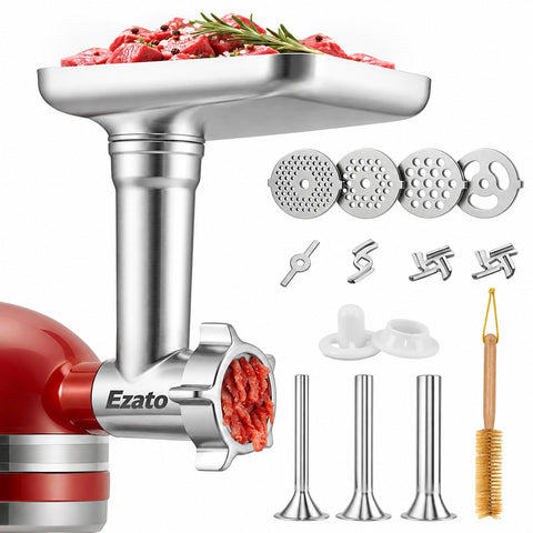 Ezato front view showing metal grinder attachment and sturdy design benefits