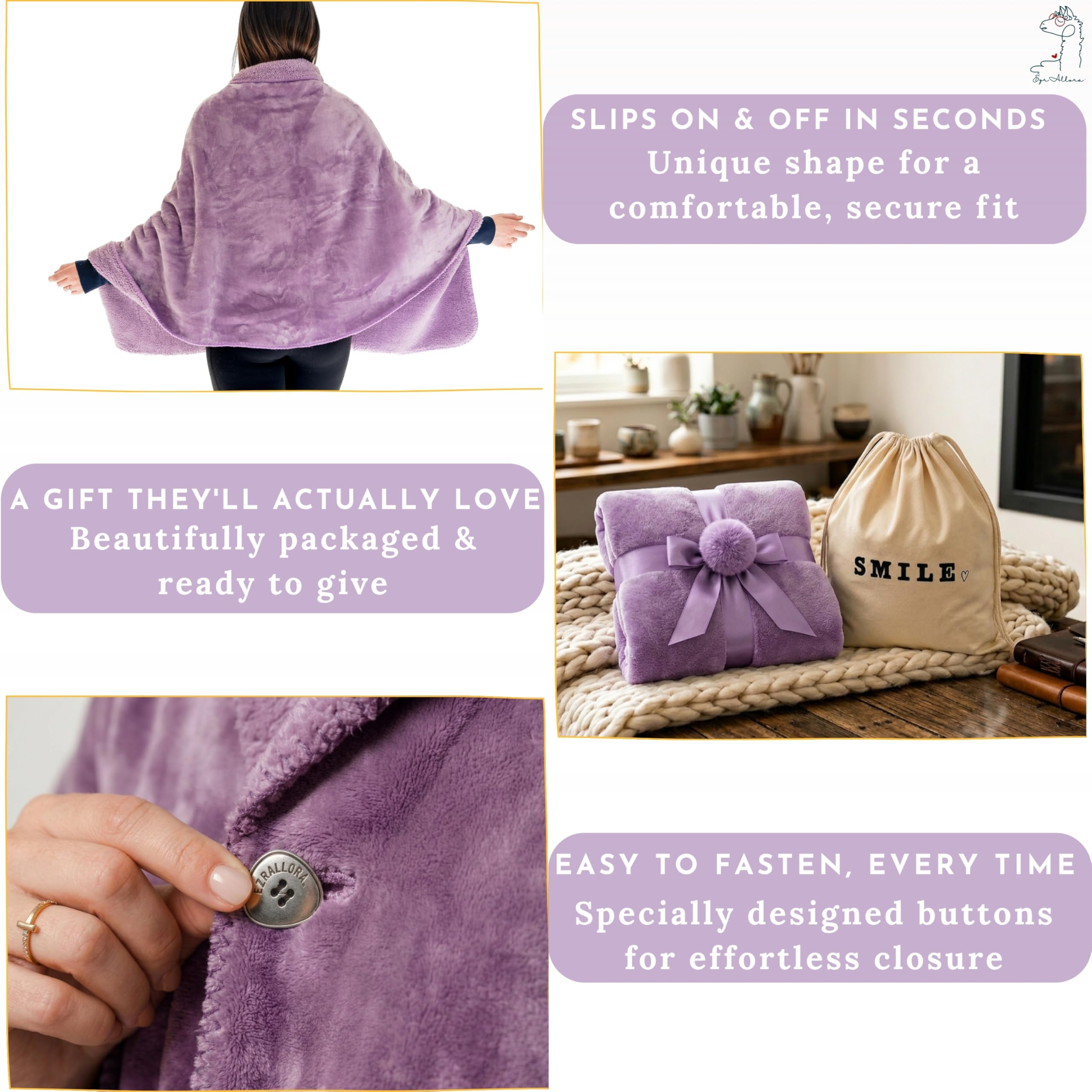 EzrAllora back coverage on seated model showing lower-back warmth