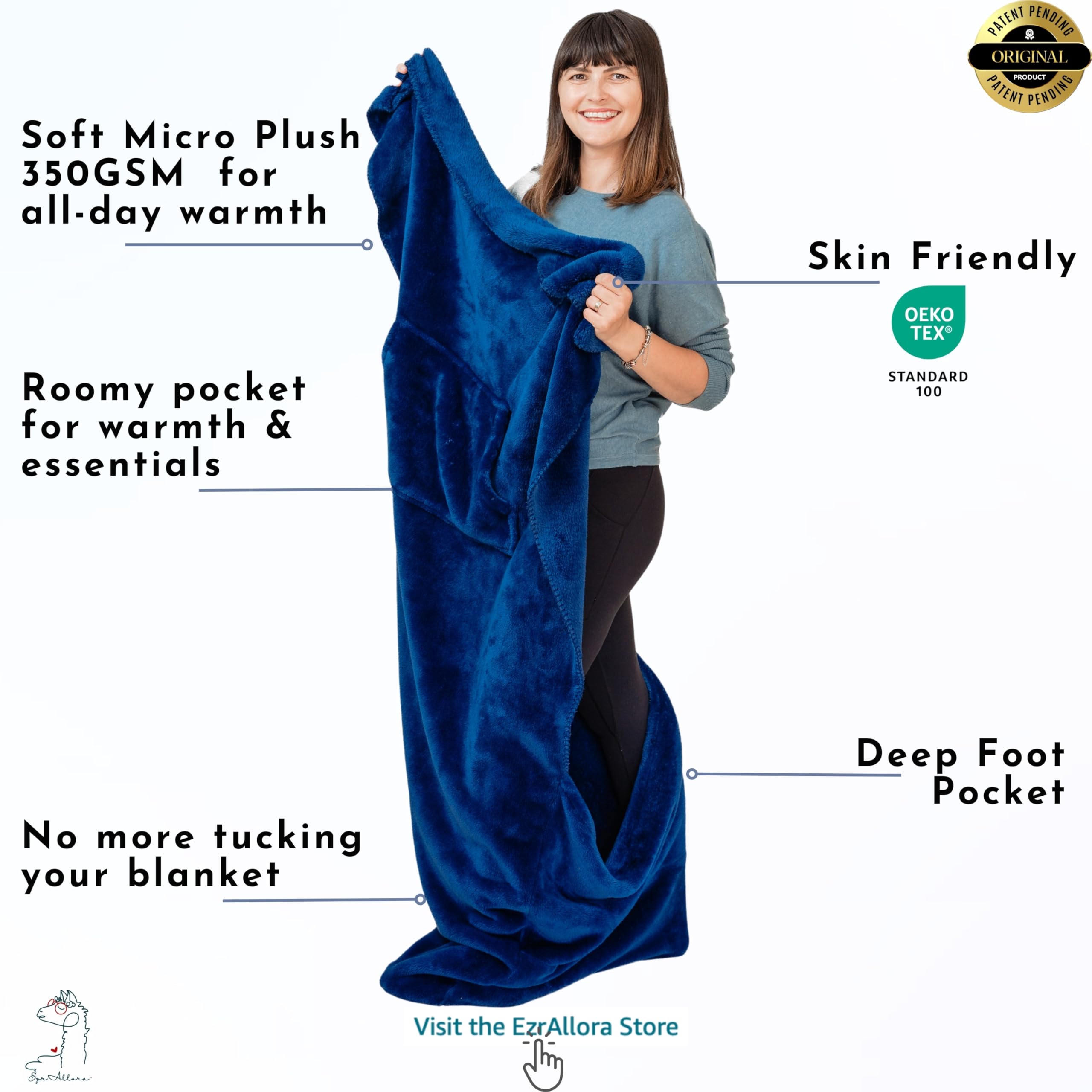 EzrAllora close-up of patented foot pocket demonstrating snug warmth retention