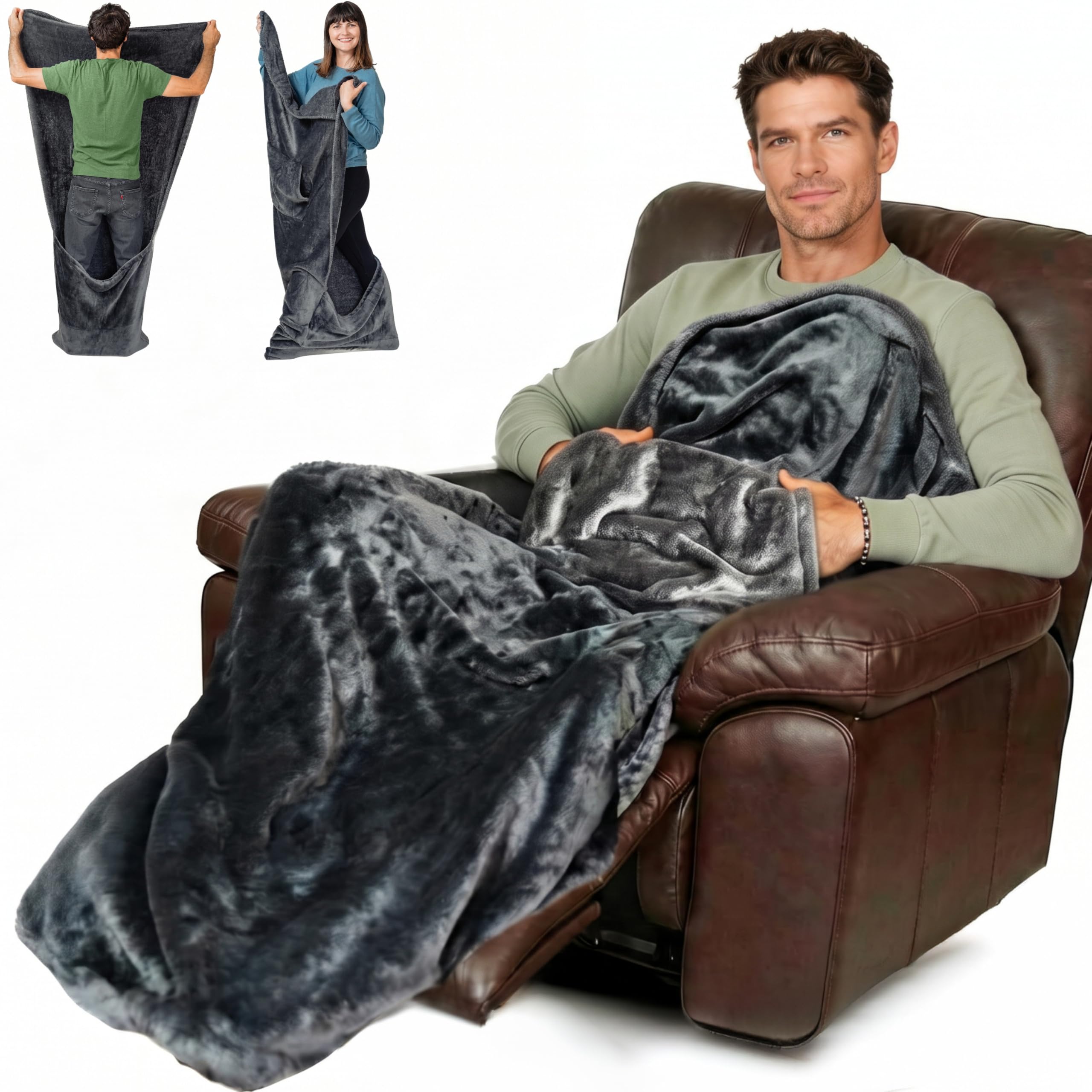 EzrAllora front view of Velvet Anthracite blanket showing foot pocket and fit benefit