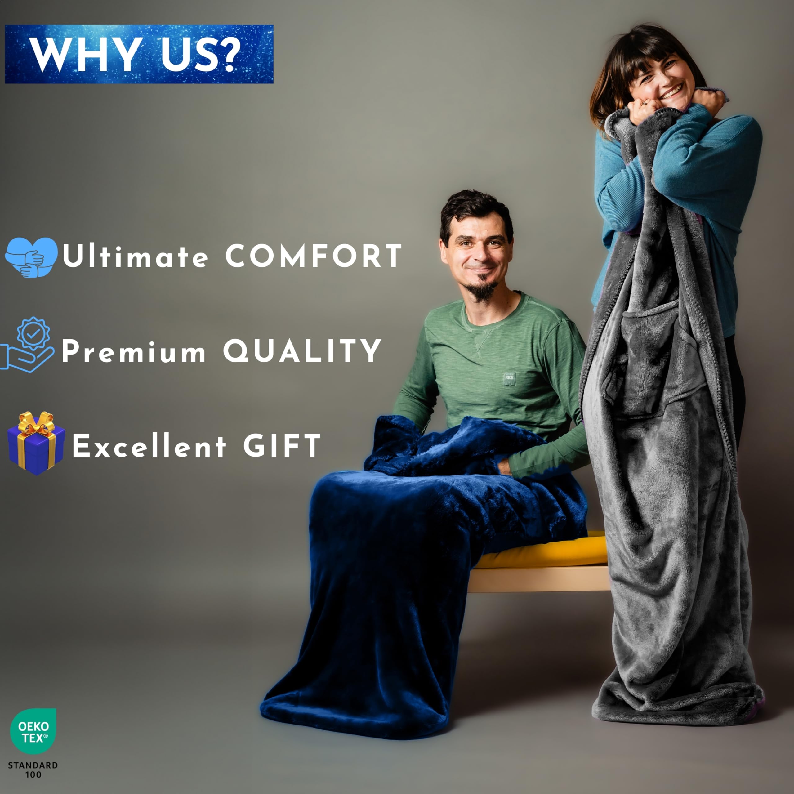 EzrAllora lifestyle image of blanket on recliner providing hands-free seated warmth