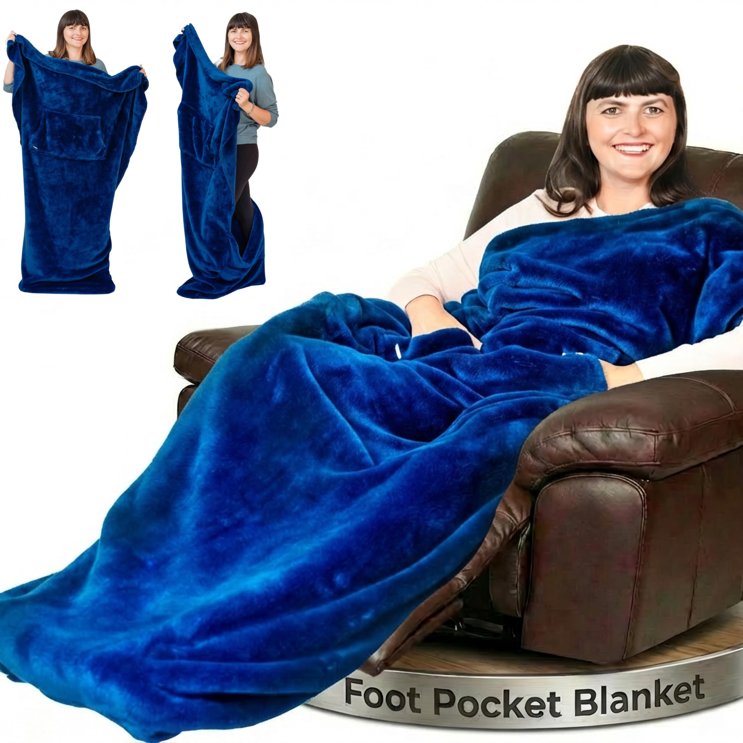 EzrAllora front view velvet blue blanket showing neat fold and cozy look