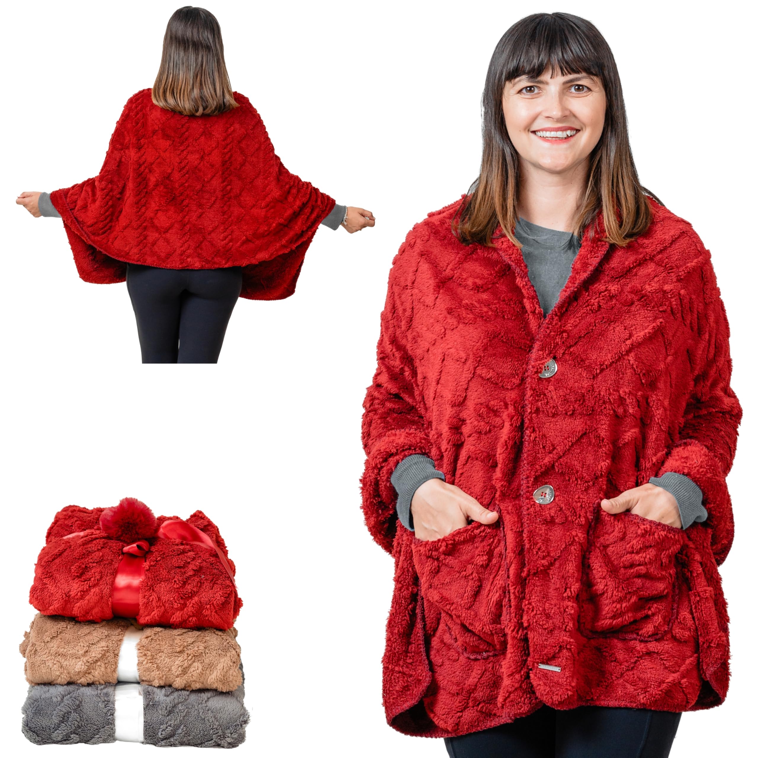 EzrAllora front view poncho showing elegant fit and wearable comfort