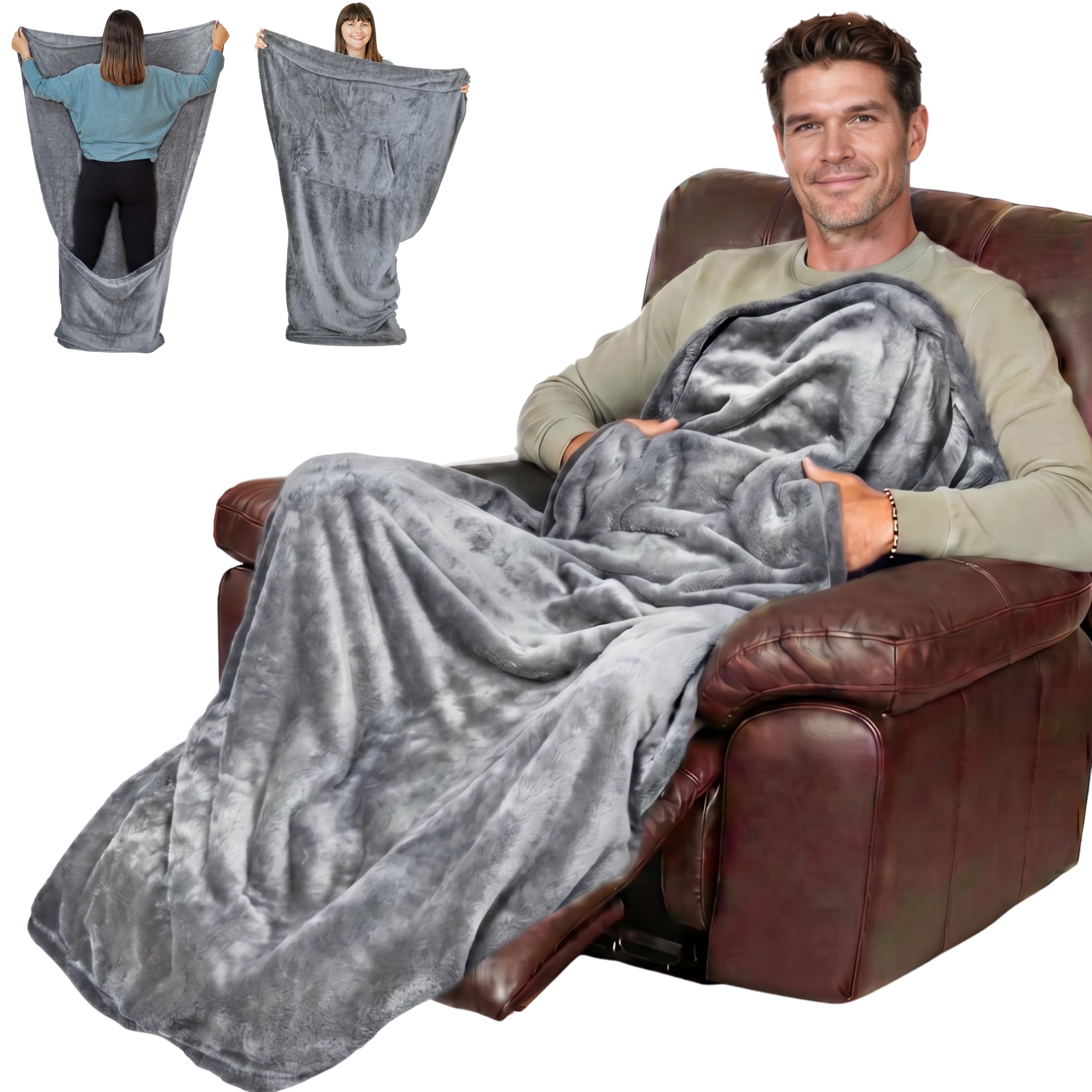 EzrAllora front view silver grey blanket showing neat foot pocket and fit benefit
