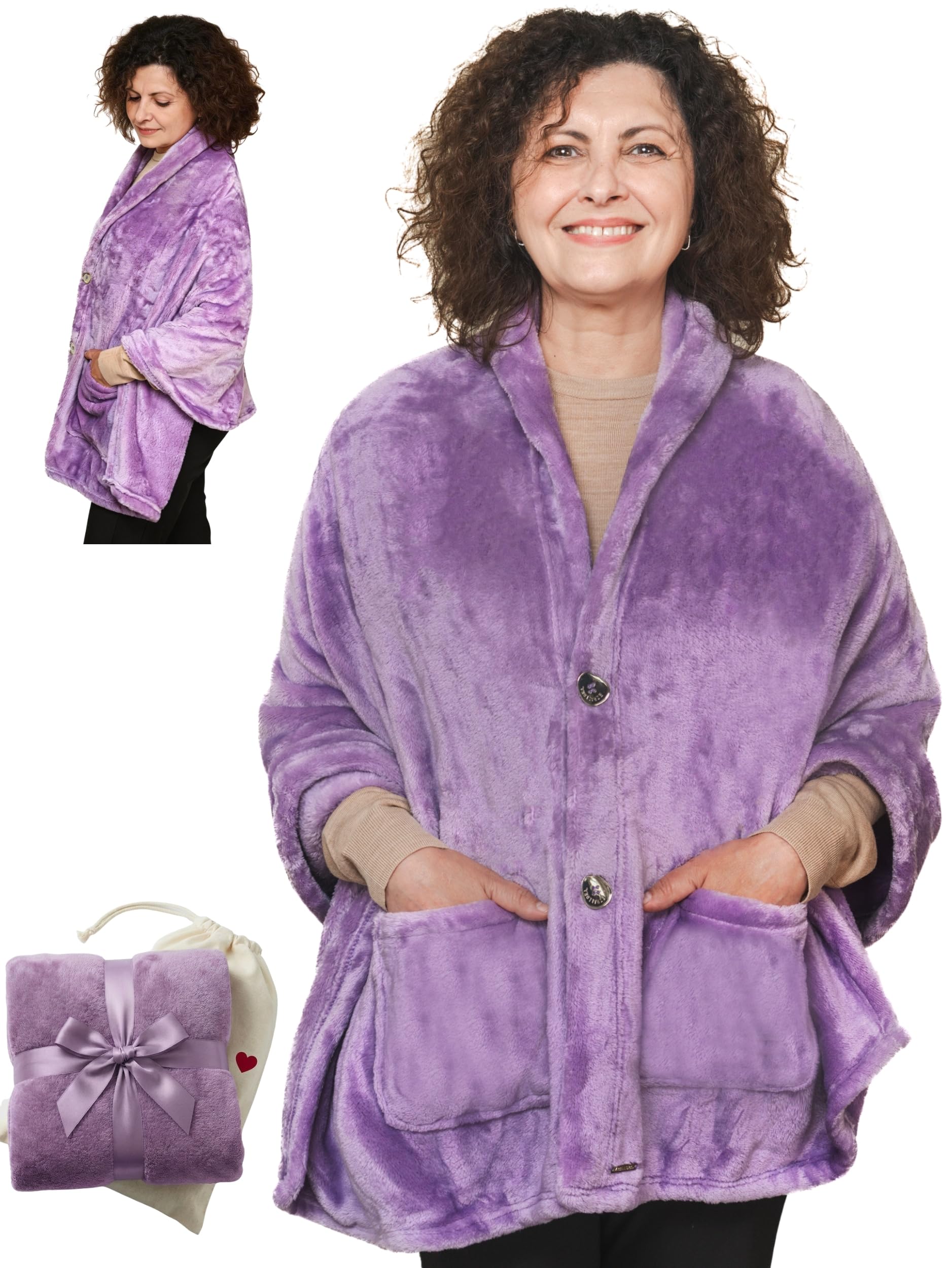 EzrAllora velvet plum front view showing elegant drape and lightweight warmth