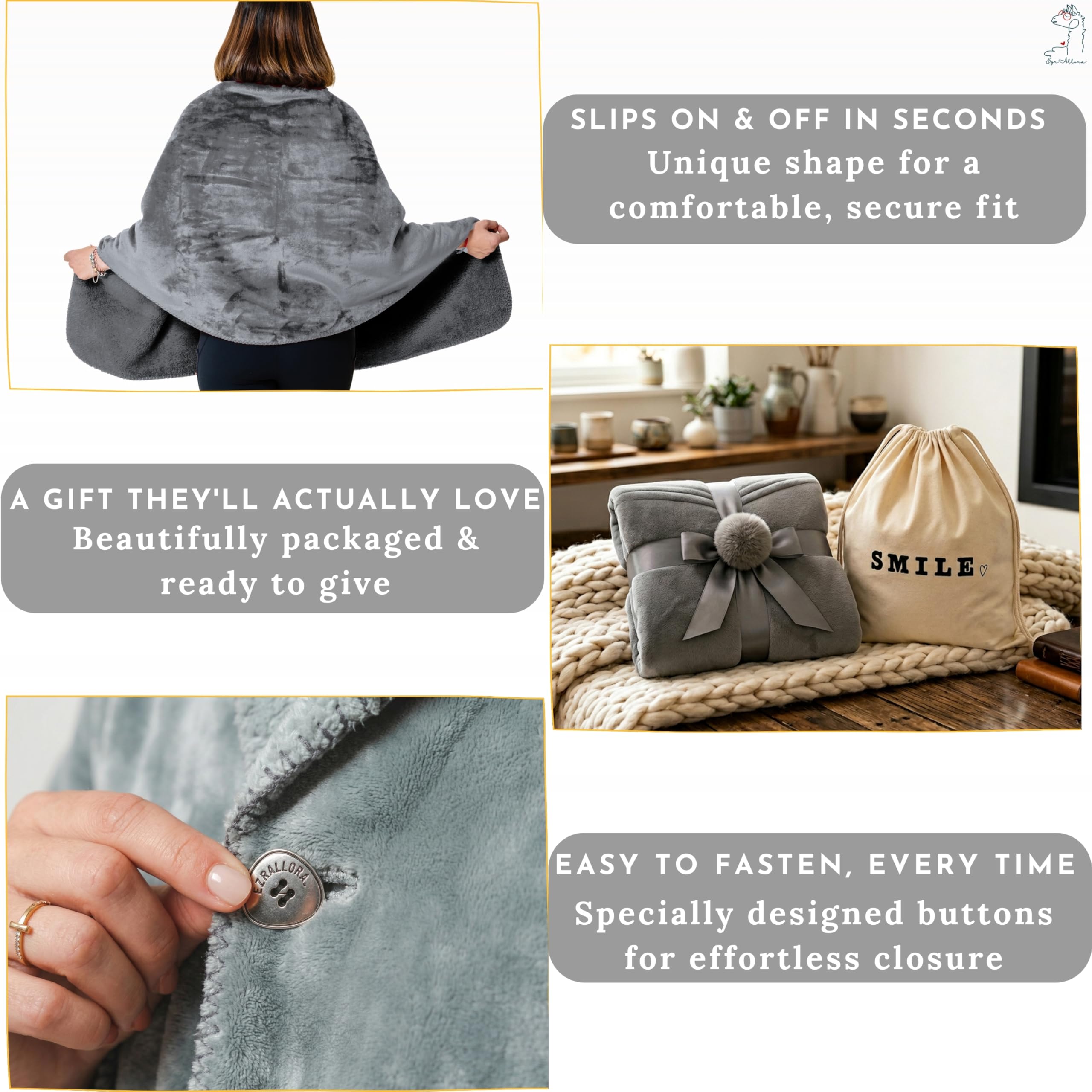 EzrAllora model seated demonstrating back coverage and seated warmth benefit