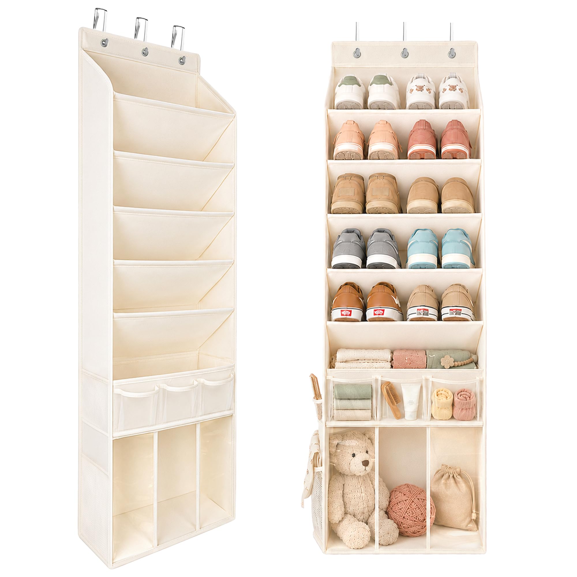 EZVERY front view of over-the-door organizer showing neat shoe storage and easy access
