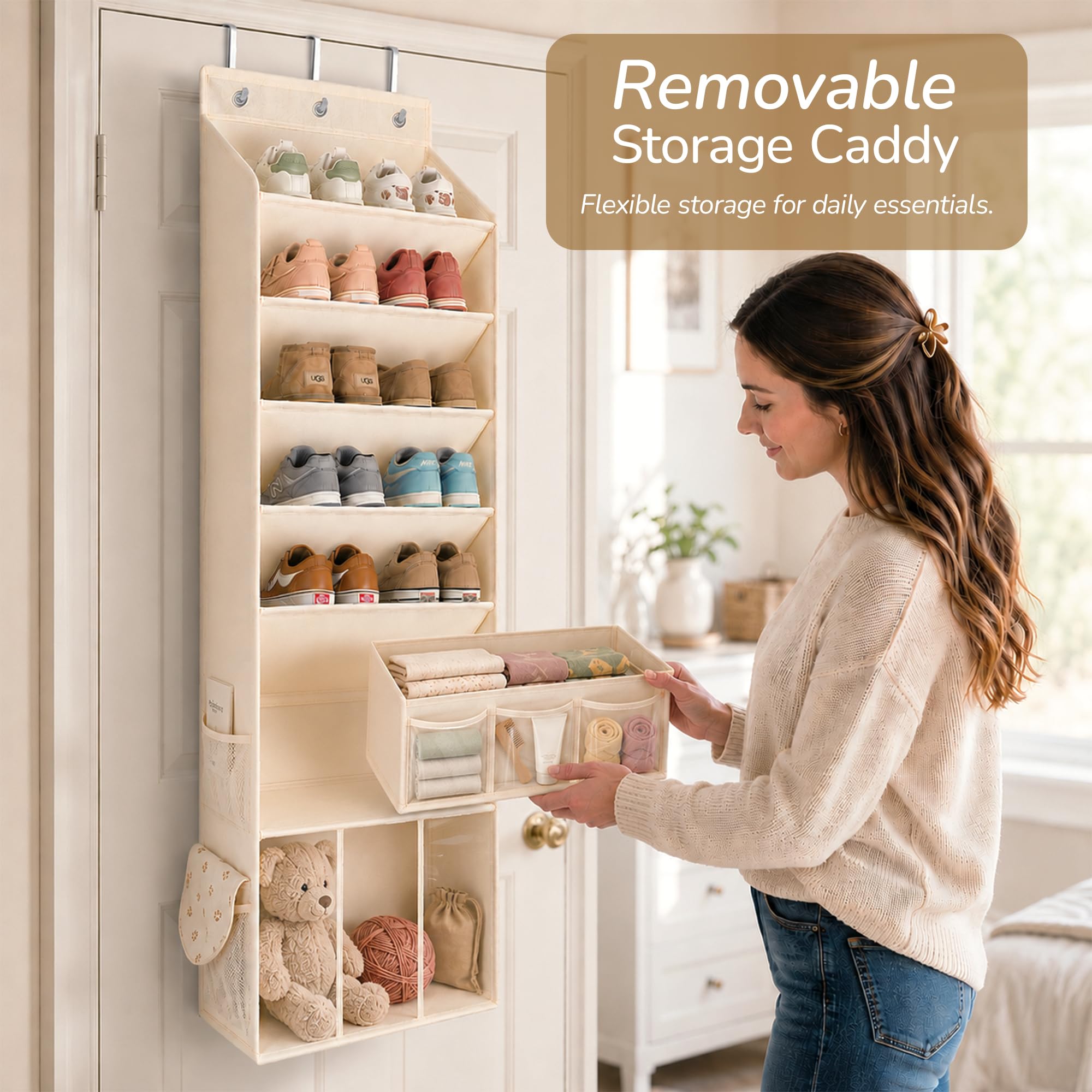 EZVERY removable storage bin removed and used on tabletop for flexible organization