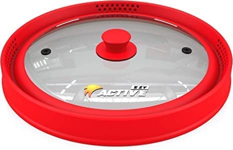 EZY ACTIVE expanded on a plate preventing splatter and keeping food visible