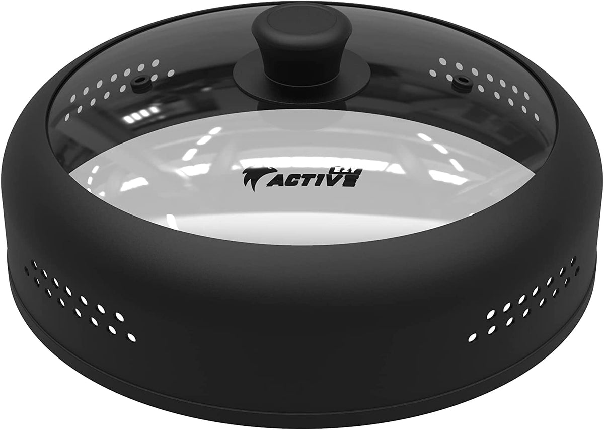 EZY ACTIVE glass top front view showing clean splatter protection benefit