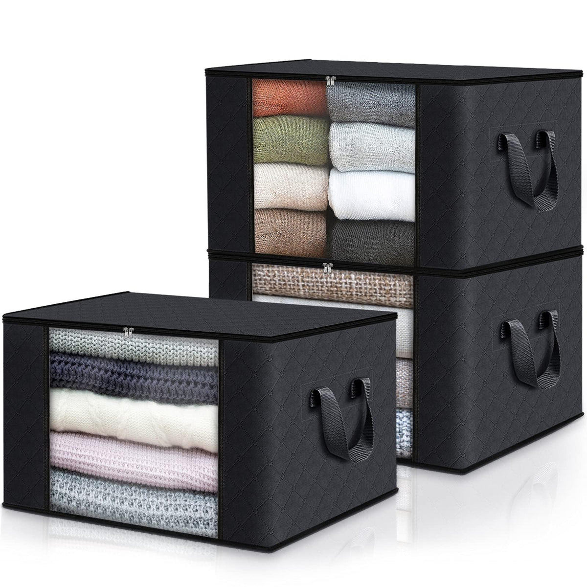 Fab totes front view packed showing neat, space-saving storage