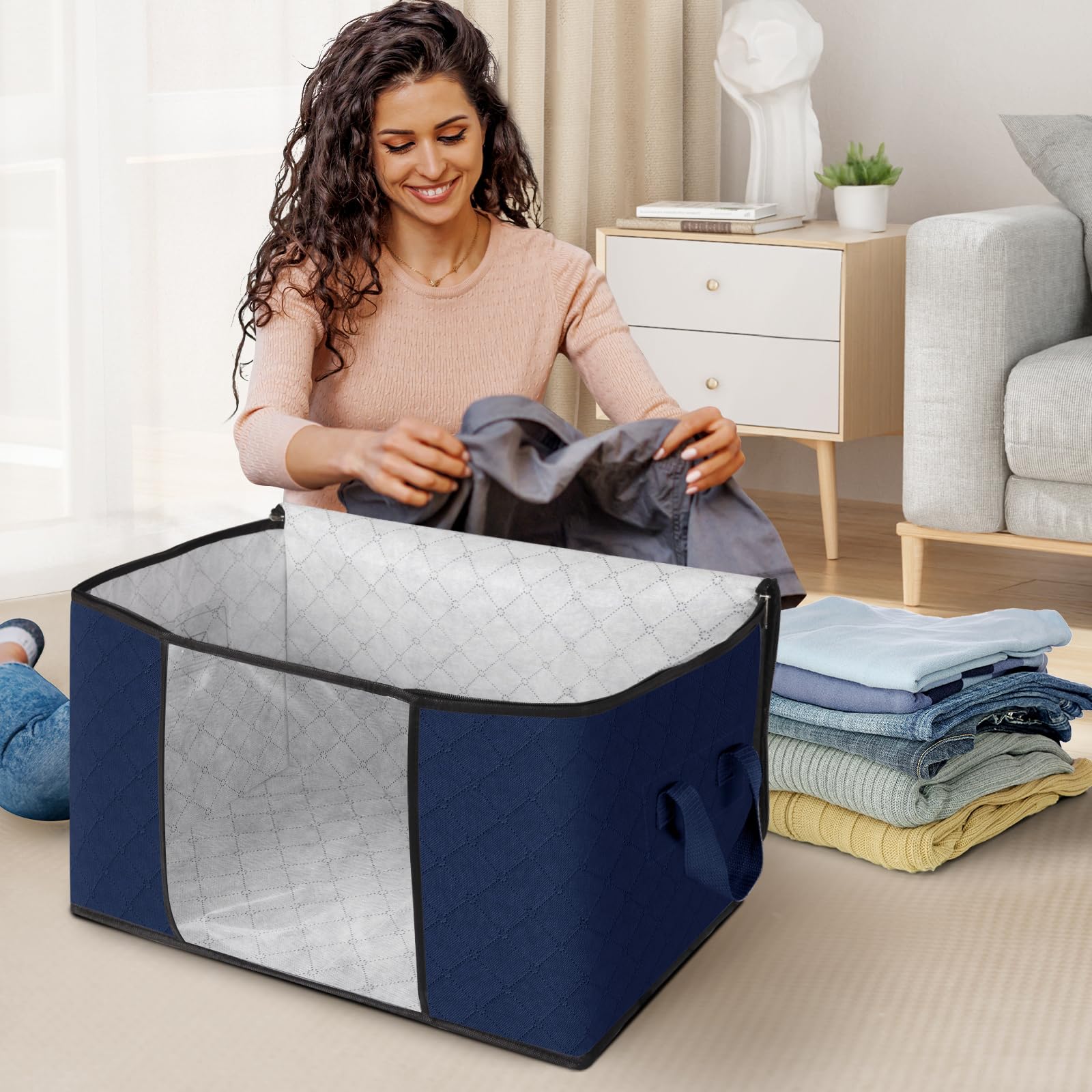Fab totes inside wardrobe demonstrating space-saving stacking benefit