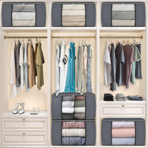 Fab totes stored in a closet showing tidy organization benefit