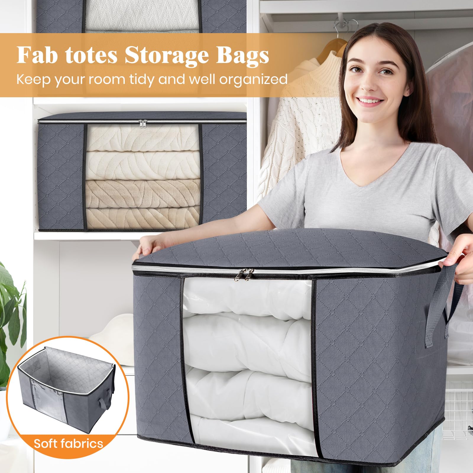 Fab totes next to a ruler for size comparison showing 90L capacity benefit