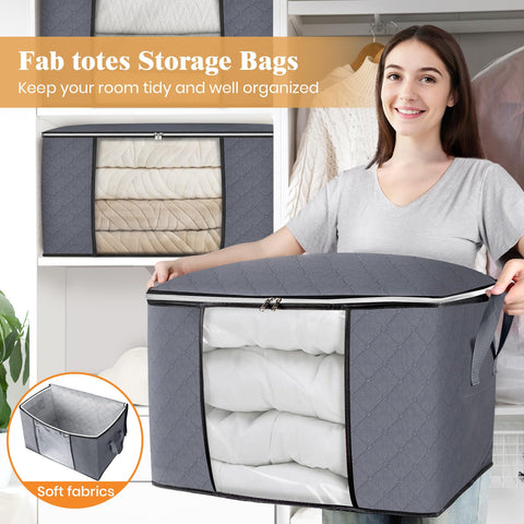 Fab totes next to a ruler for size comparison showing 90L capacity benefit