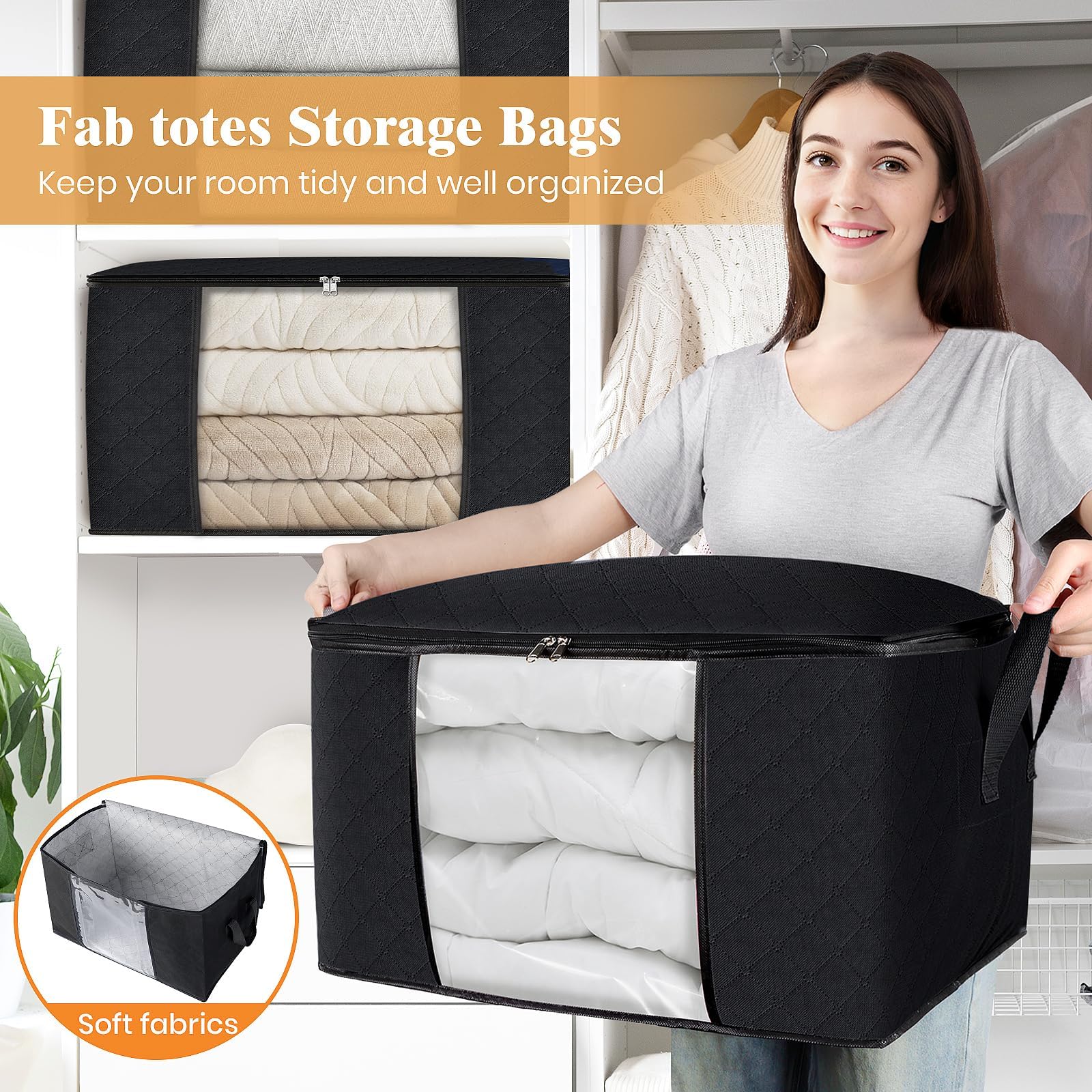 Fab totes size with blankets illustrating 17-gallon capacity