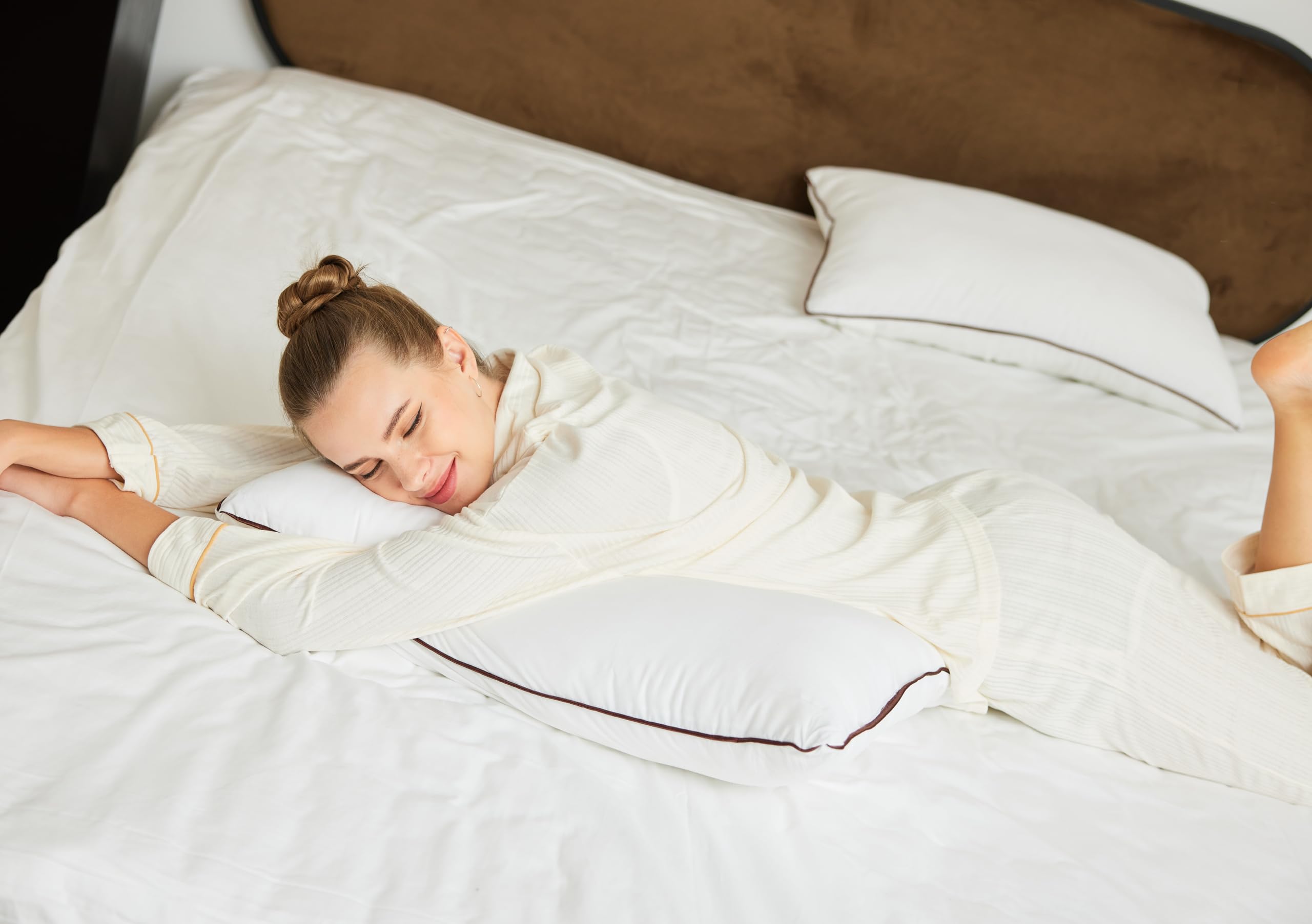 Fabornus pillow on bed with back sleeper benefit: balanced support and comfort