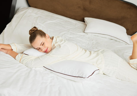 Fabornus pillow on bed with back sleeper benefit: balanced support and comfort