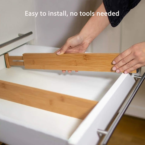 Fabsome divider beside ruler showing adjustable fit for 17 to 22 inch drawers