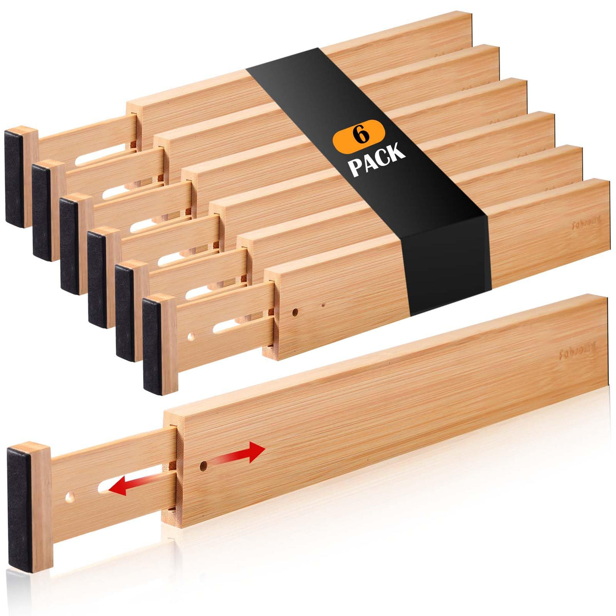 Fabsome front view of divider pack showing clean bamboo finish and six pieces, neat look