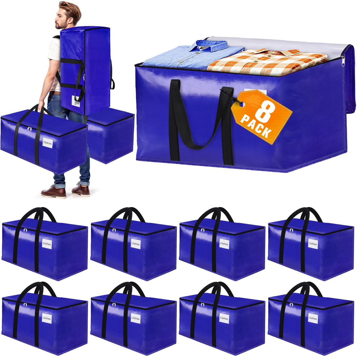 FabSpace front view of blue 25 gallon bag showing shape and handles for easy carrying