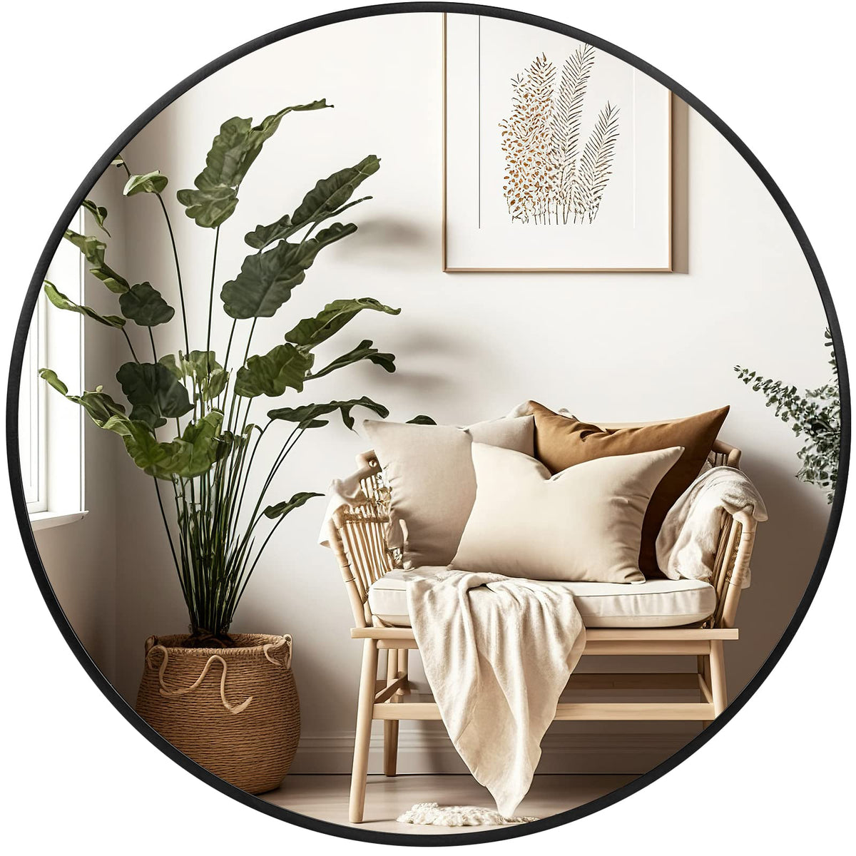 Fabuday black round mirror front view shows clean lines and modern look