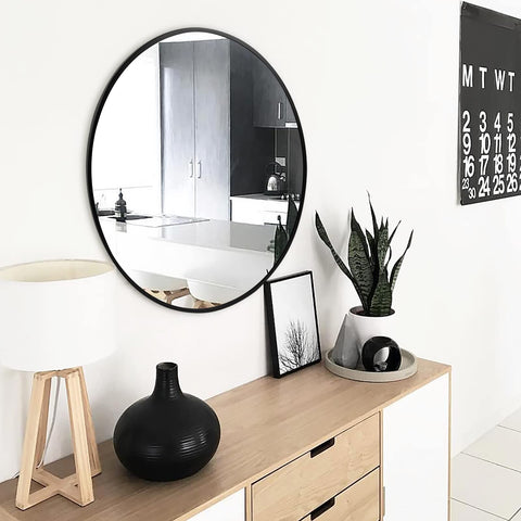 Fabuday mirror mounted in bathroom brightens space and complements tiles