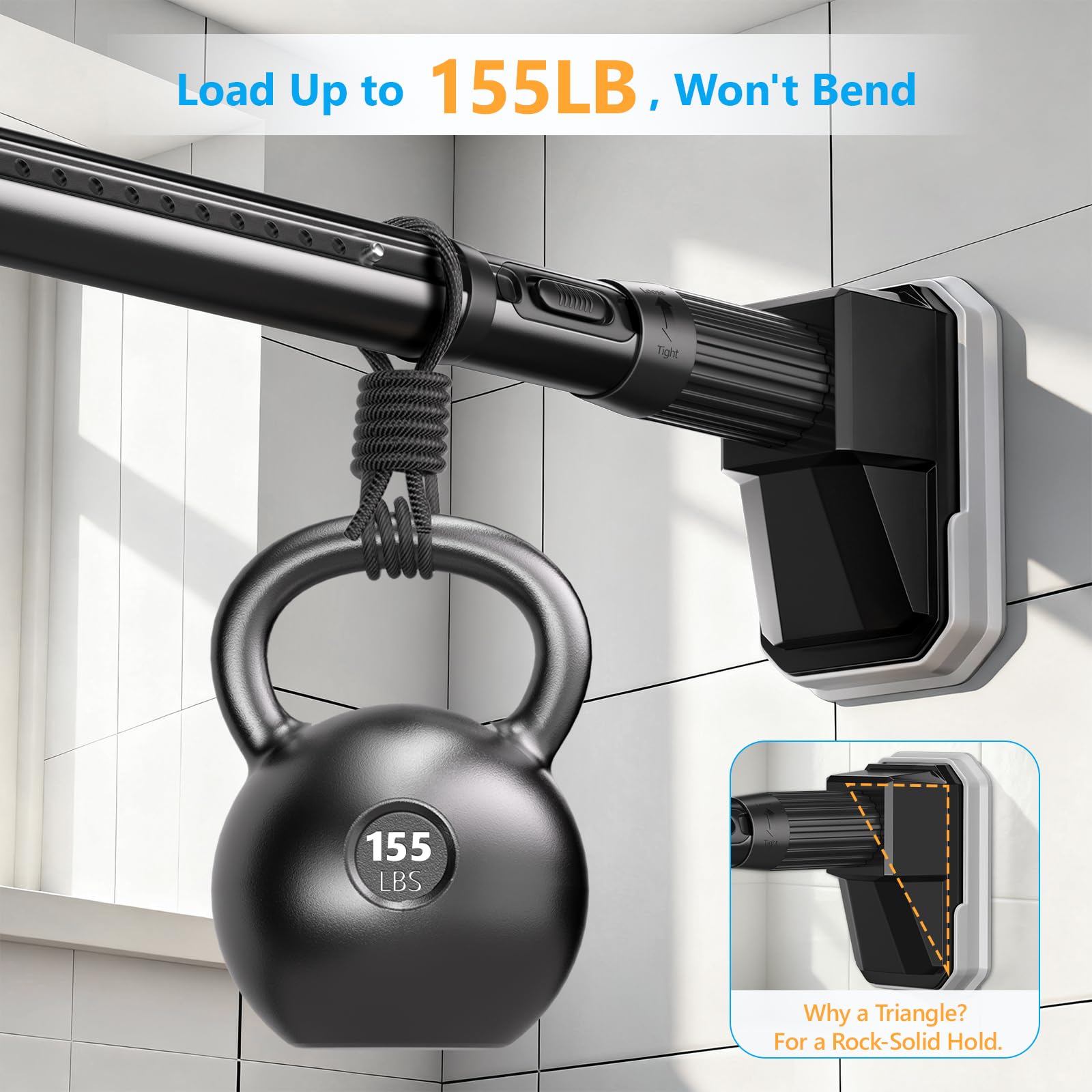 FADOTY installed as a shower rod resisting moisture and holding curtain