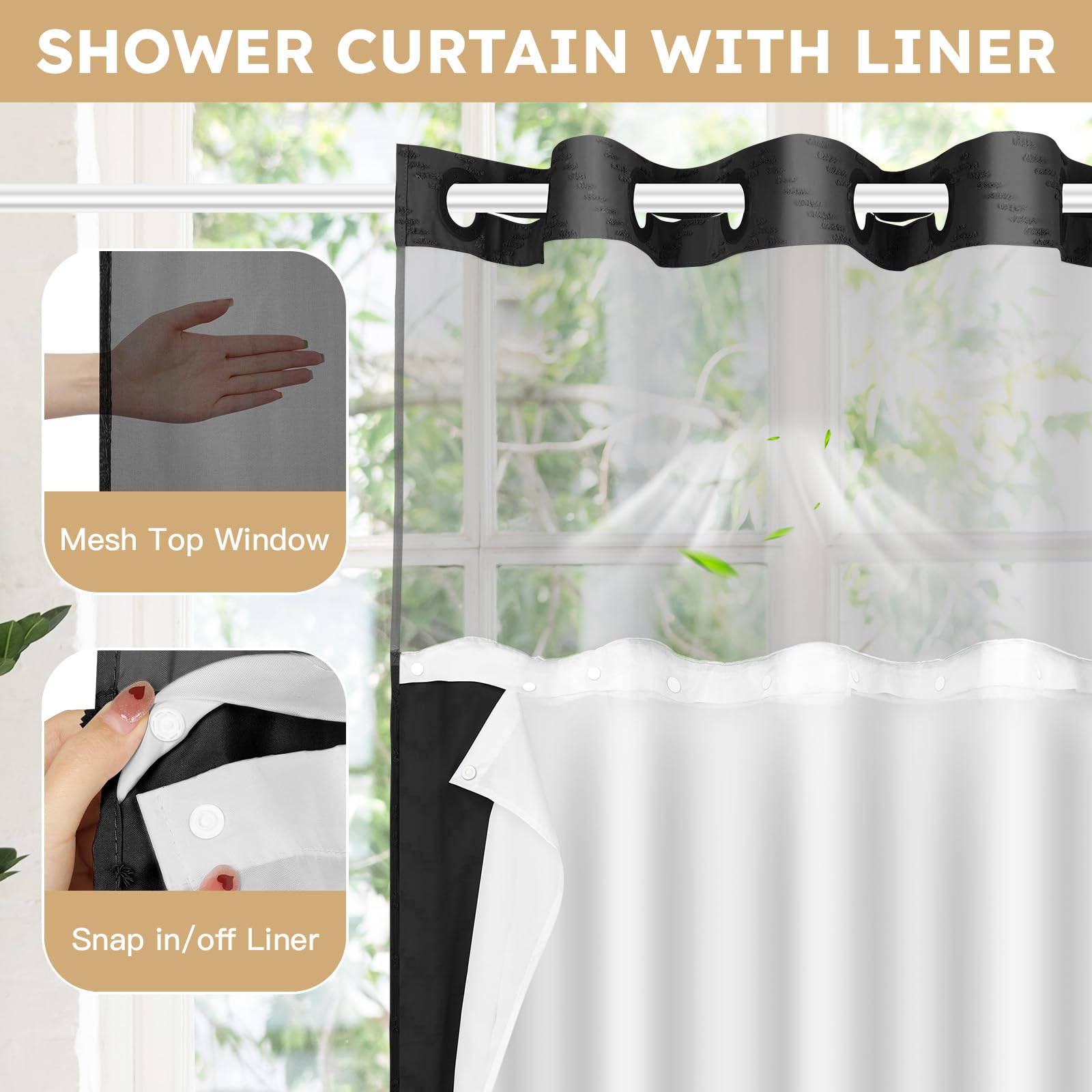 FADOTY mesh top allowing light in to brighten shower and improve airflow