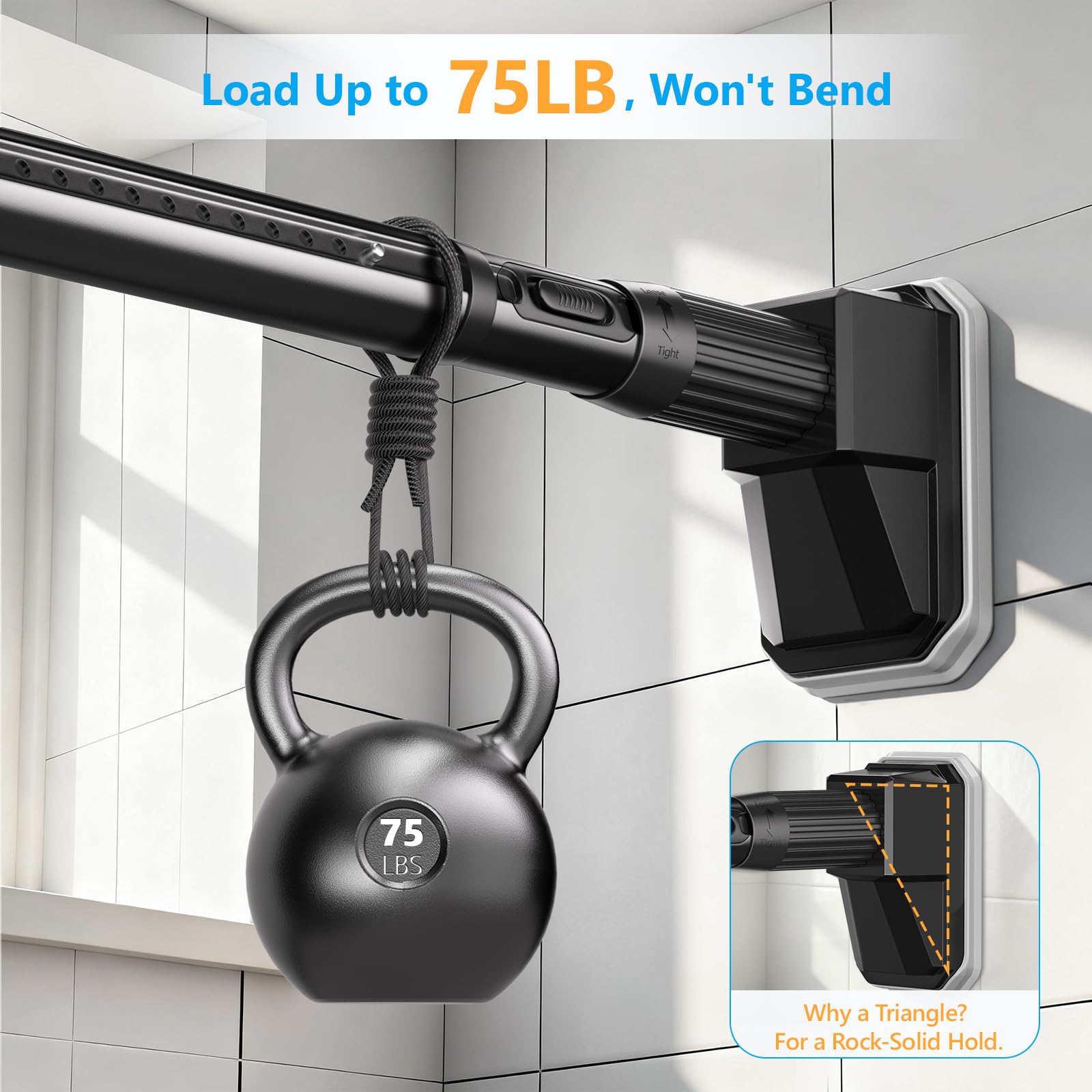 FADOTY installed shower rod showing secure fit and moisture resistance