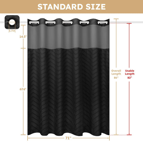 FADOTY curtain beside common tub to show 71x86 size for taller showers