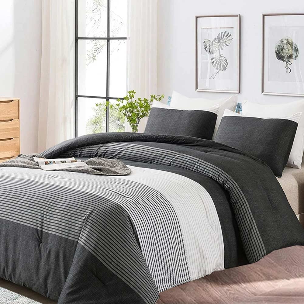 Faincy front view of full comforter set showing striped pattern and modern styling