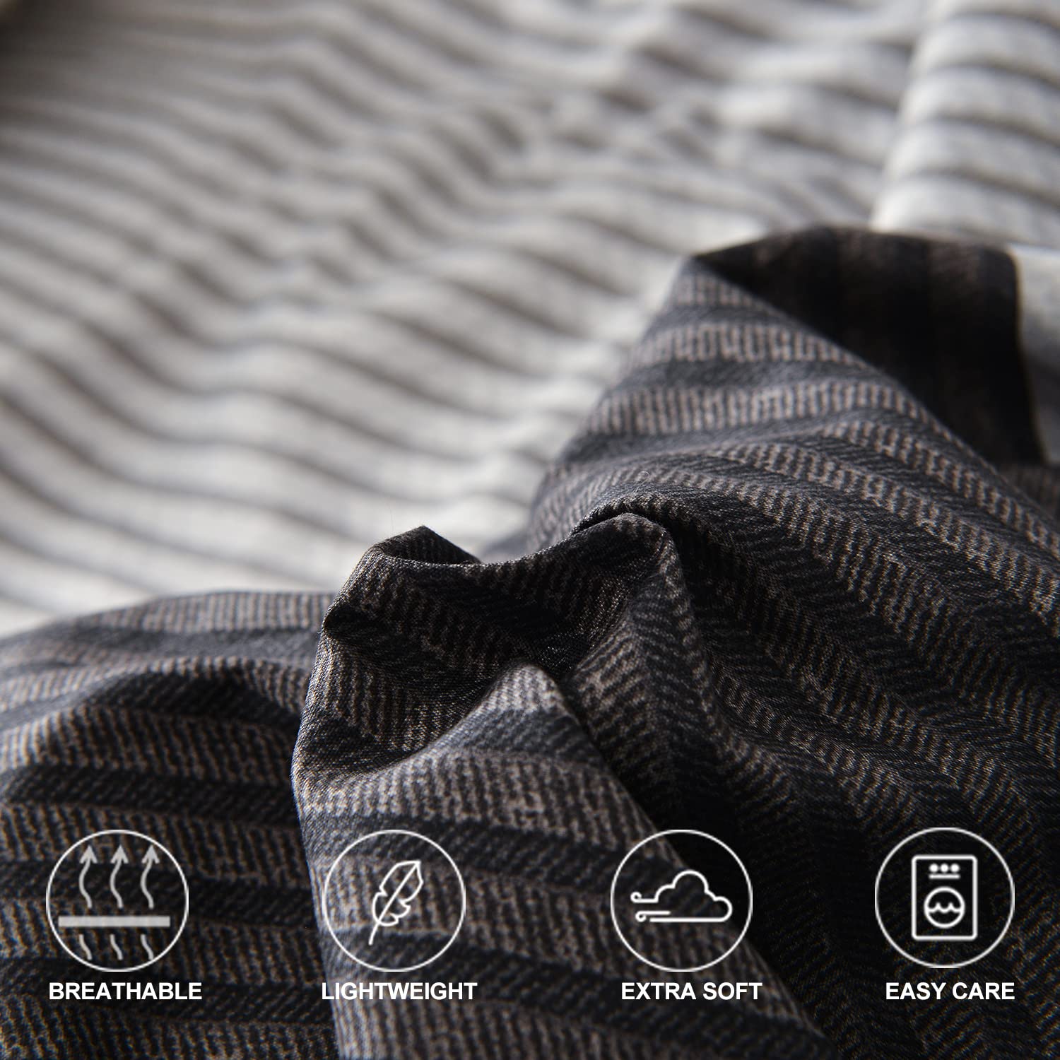 Faincy comforter styled in a bedroom setting adding contemporary calm atmosphere
