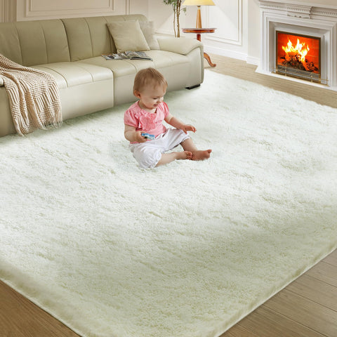 Fairblink front view 8x10 cream rug showing plush look and cozy appeal