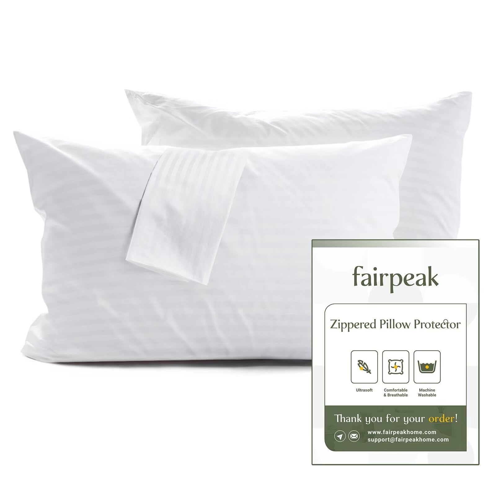 Fairpeak front view of 4-pack king pillow protectors showing clean packaging and count benefit