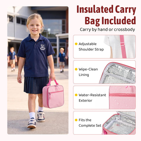 FAJSL bento box in use at a school lunch table showing kid-friendly convenience