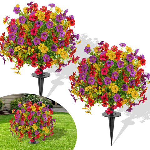 FAJUNZH front view of artificial topiary bush showing neat spherical shape and spike benefit