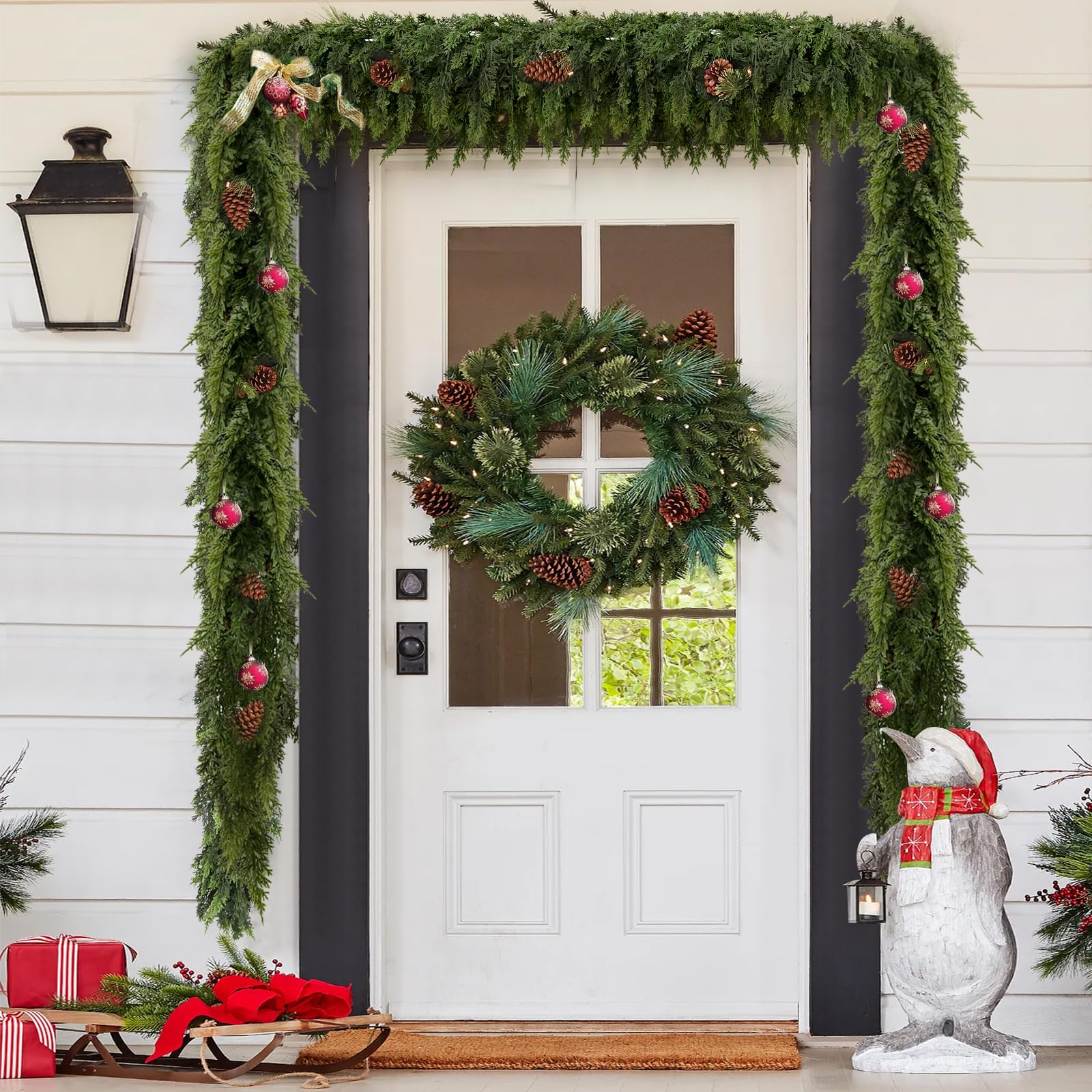 FAJUNZH garland wrapped along staircase banister for elegant seasonal decoration