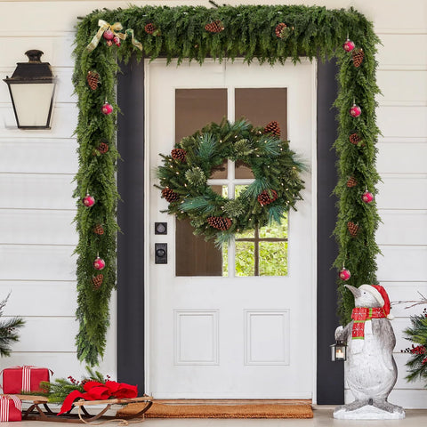FAJUNZH garland wrapped along staircase banister for elegant seasonal decoration