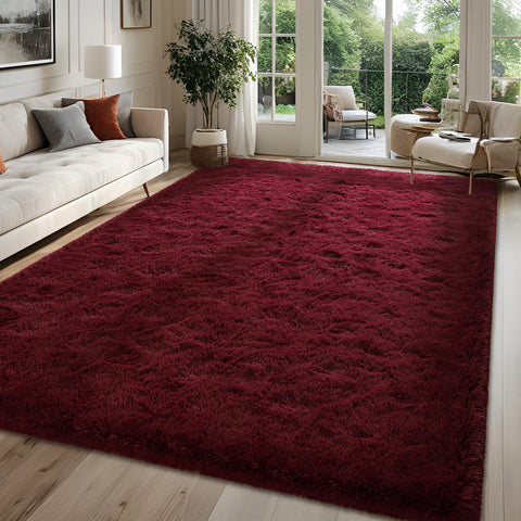 FALARK front view of burgundy red area rug showing full color and edges