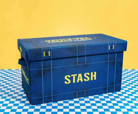 Fallout Vault-Tec stacked on shelf demonstrating modular organization benefit