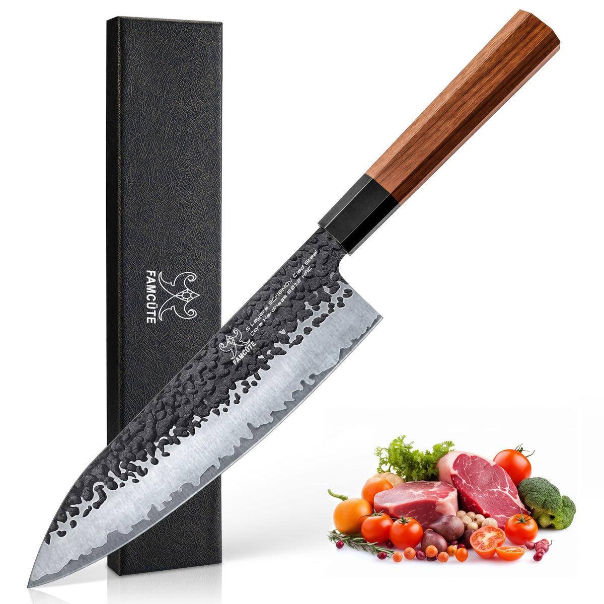 FAMCÜTE front profile of 8-inch blade showing precise shape and balance