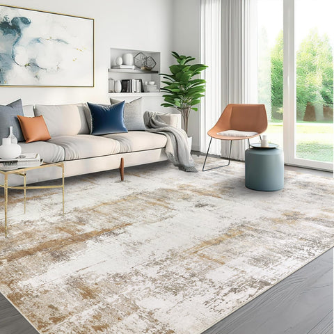 famibay front view 8x10 rug showing neutral abstract design and room benefit