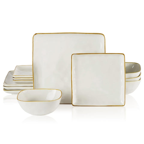 Famiware front view of set showcasing ocean glaze and modern square shape for stylish meals