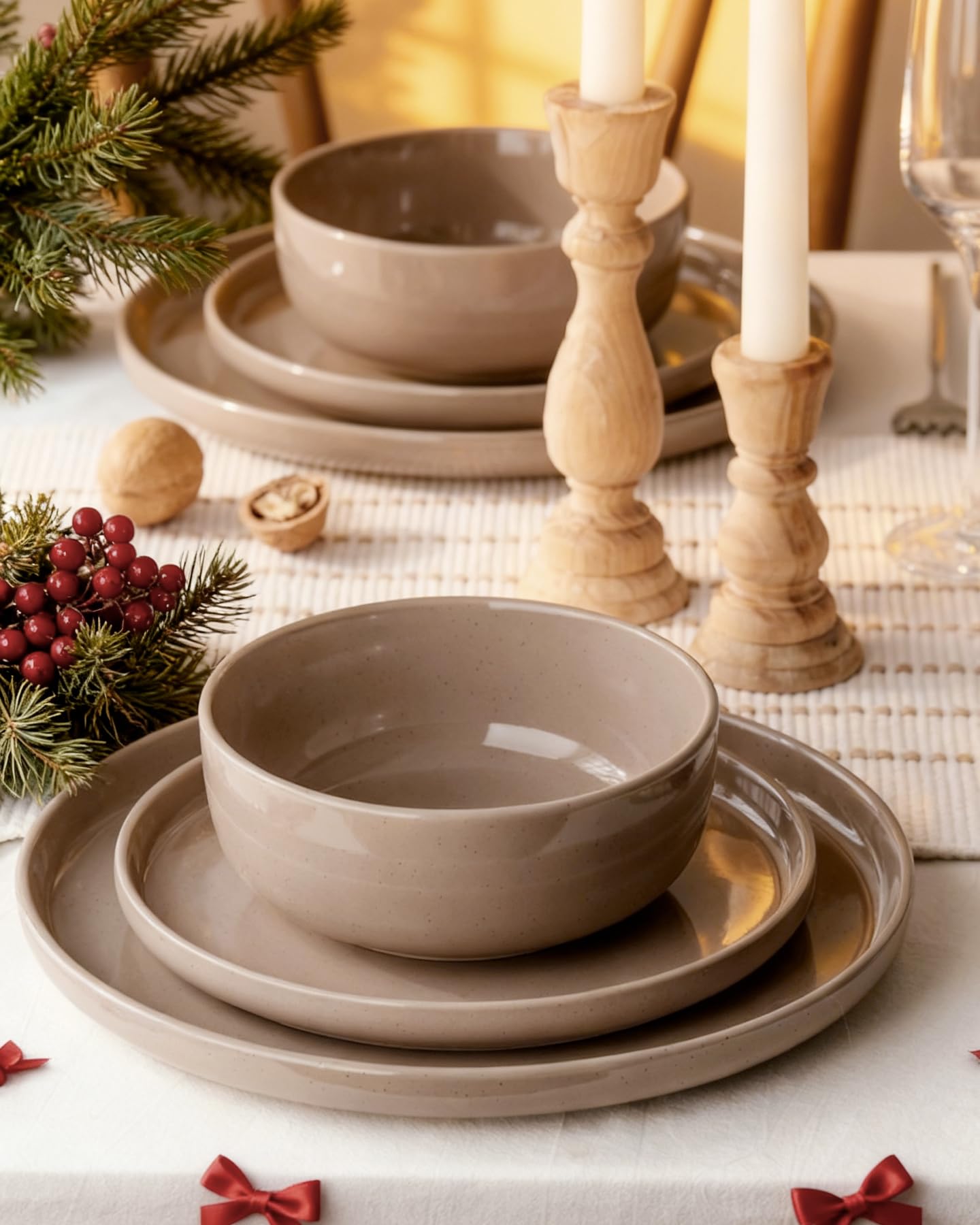 famiware close-up of dinner plate speckled glaze highlighting durability and handcrafted look