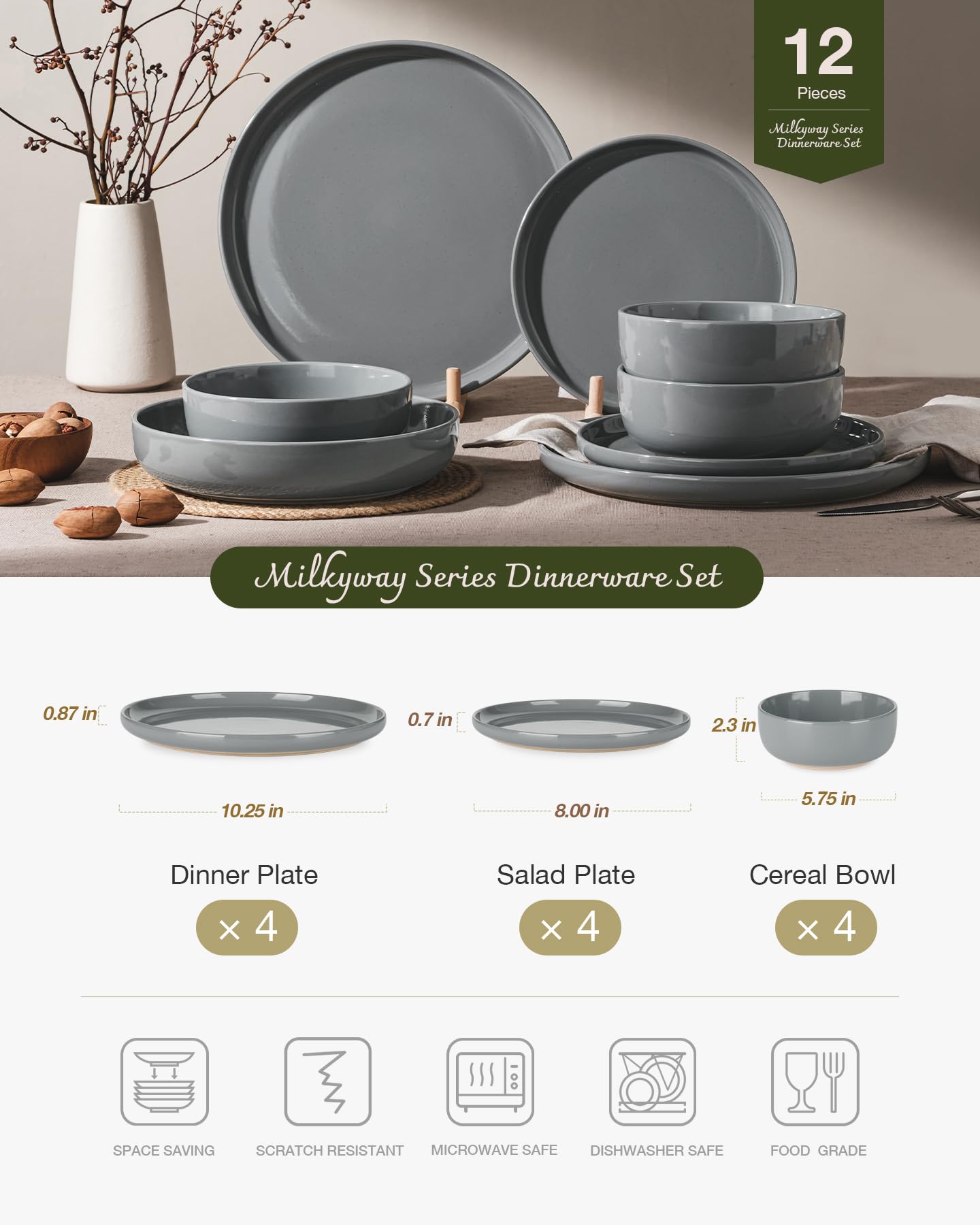Famiware close top view of a 10.25-inch dinner plate illustrating flat surface and rim for plating