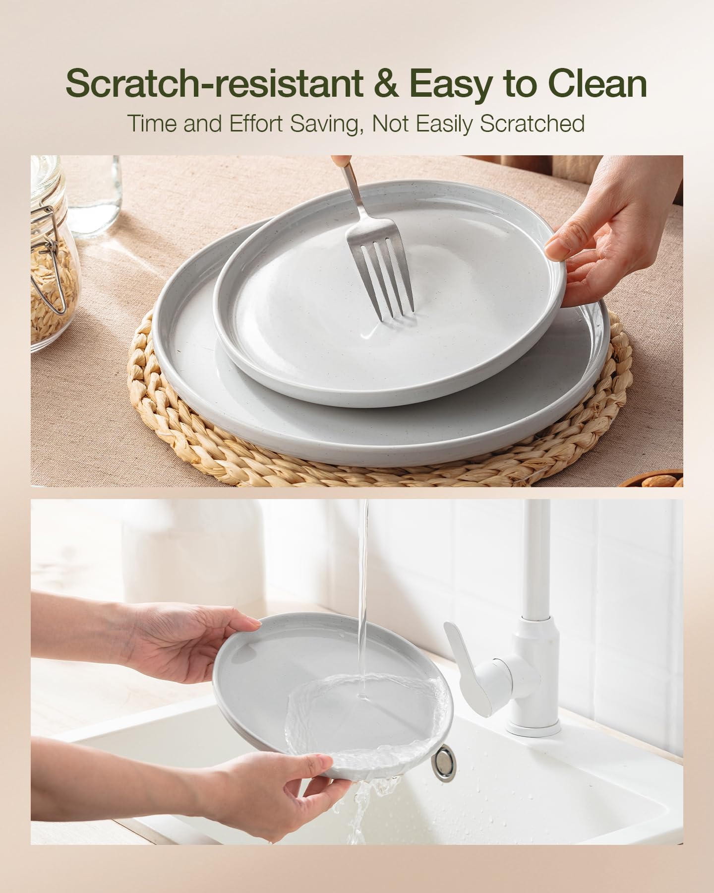 famiware stacked plates inside cabinet showing stackable design and efficient cupboard saving