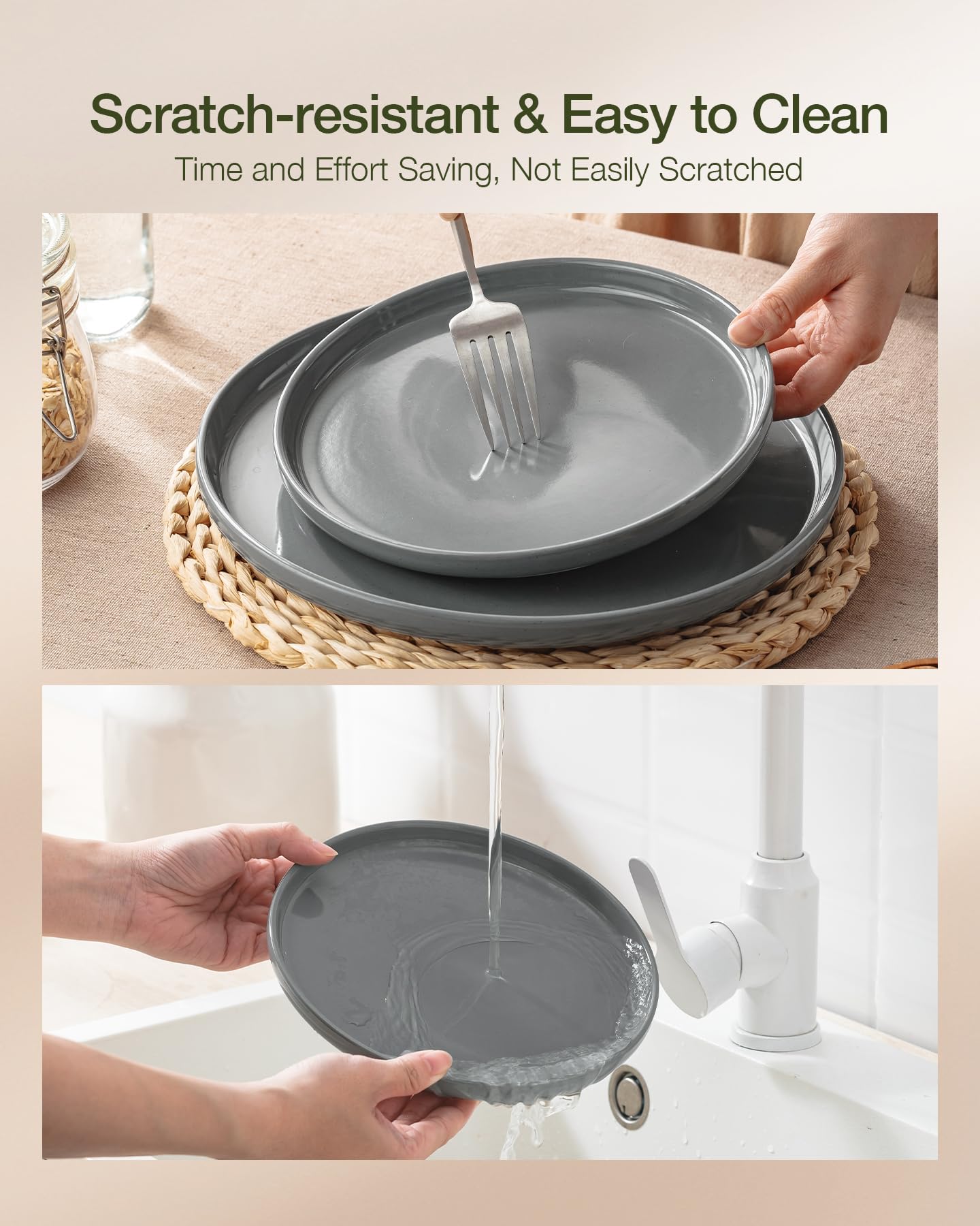 Famiware plate beside fork and knife showing scale and practical everyday dining