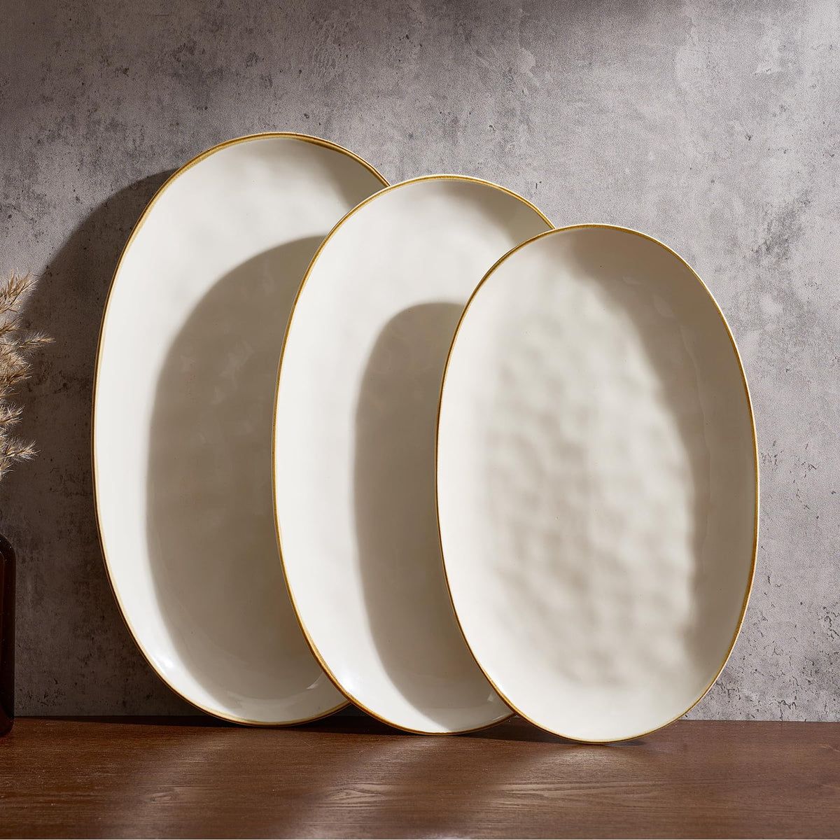 famiware front view of oval platter shows clean vanilla white finish and elegant shape