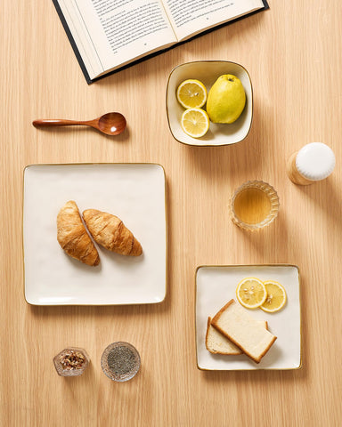 Famiware top view of 9.75-inch square dinner plate highlighting generous serving area